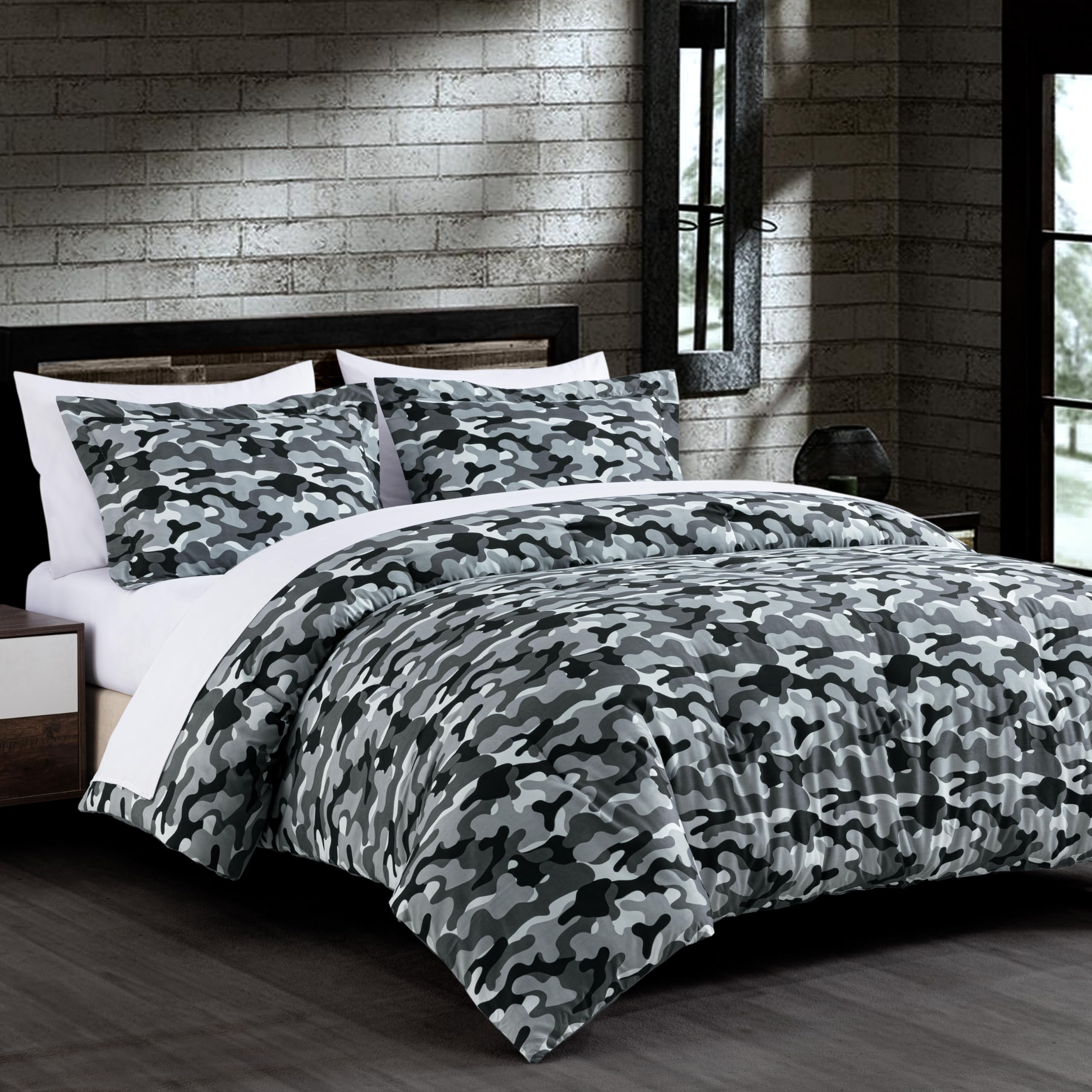 Chezmoi Collection Set Piumino Militare Camo 3 Pezzi – Morbida Microfibra – Letto Matrimoniale (King Size)