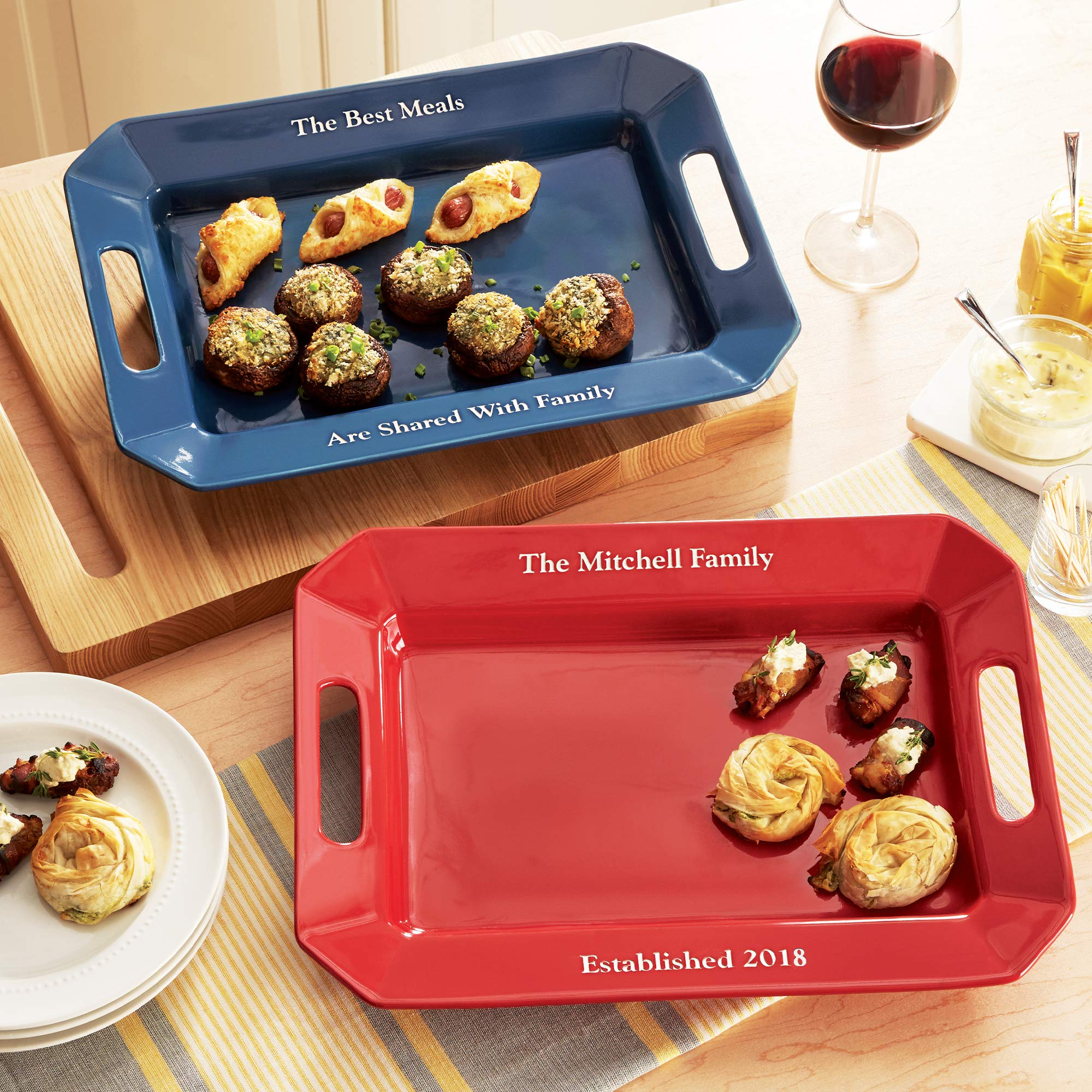 Let's Make Memories Personalized Stoneware Entertaining Platter - For Entertaining - Red Platter - Ceramic Tableware - Customized With Any Message