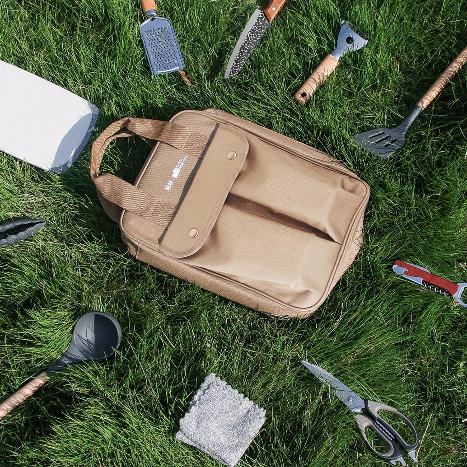 Sadodo Lot de 11 ustensiles de cuisine de camping avec sac de transport en silicone et acier inoxydable