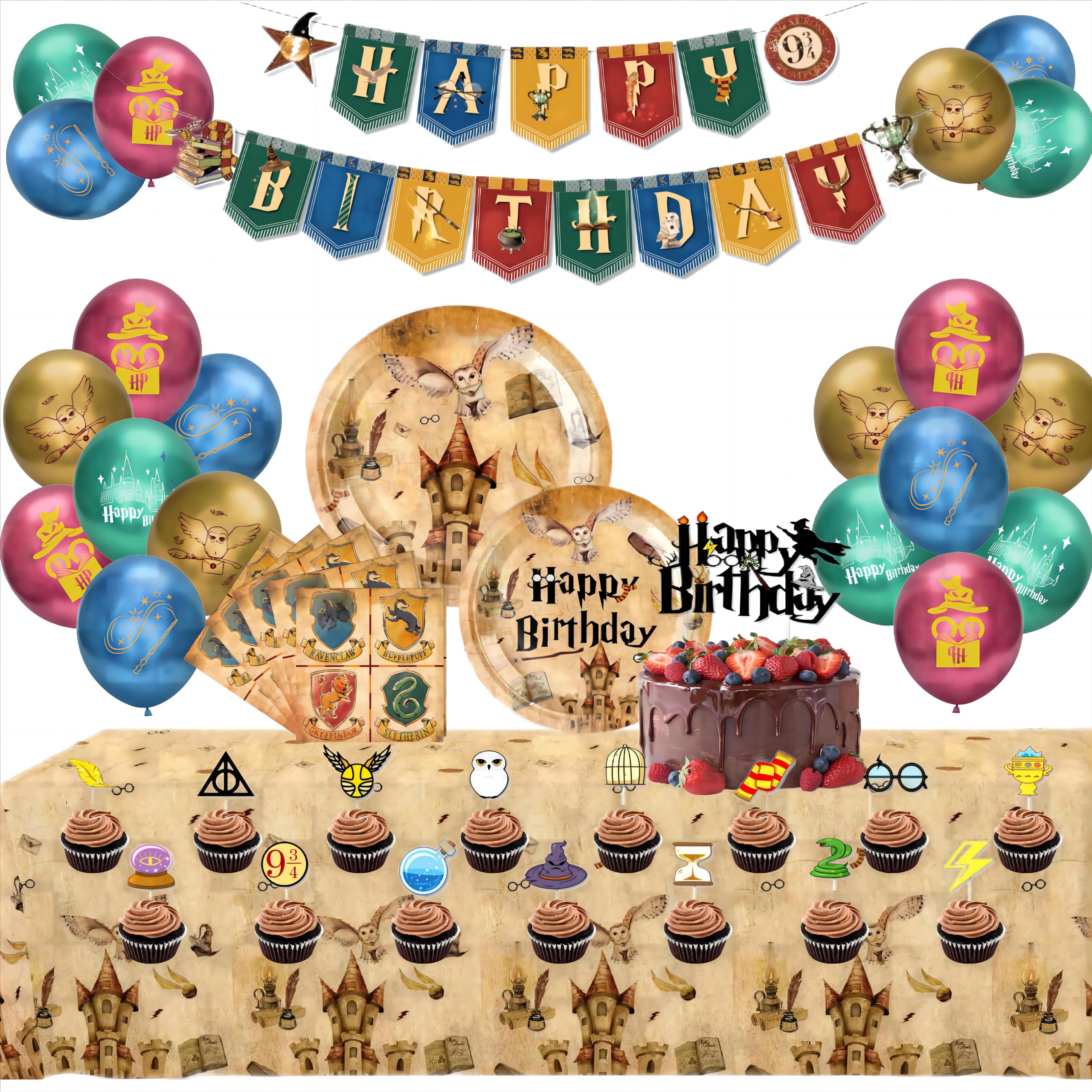 Set Stoviglie Per Festa Wizard 16 Ospiti | Piatti, Bicchieri, Tovaglioli, Tovaglia, Palloncini, Decorazioni - Foto 4