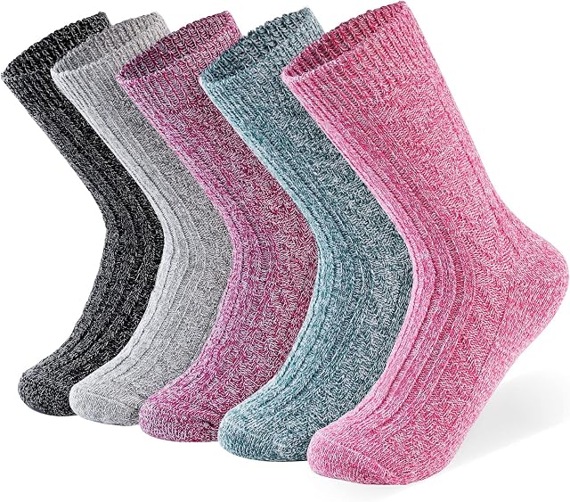 5 Pairs Wool Socks Women Thick Socks Winter Warm Socks for Women and Ladies Multicolor Casual Womens Socks Christmas Socks