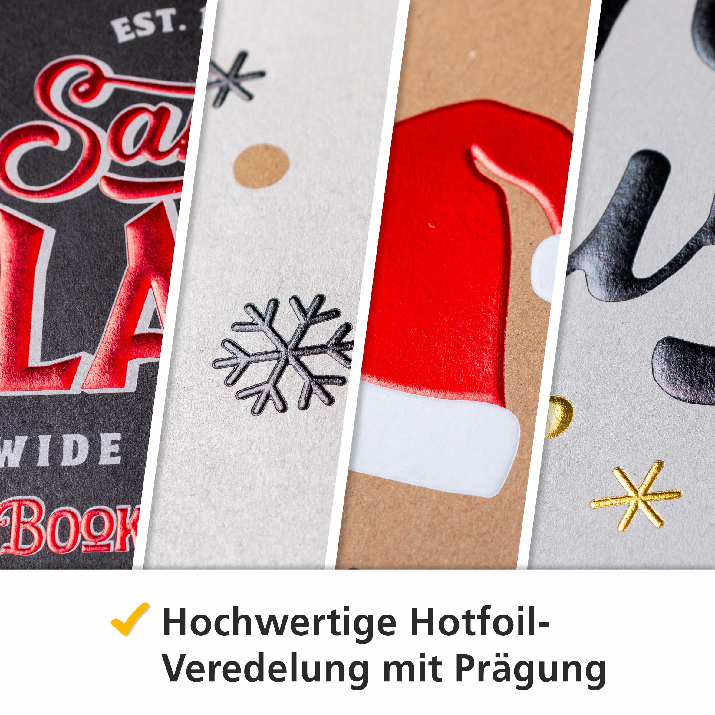 HEKU 24 XL bożonarodzeniowe torebki na prezenty, 33 x 26 x 13 cm, 4 motywy świąteczne, X-Mas Nature Trend 2, Hotfoil i tłoczenie, w zestawie składane kartki, wysokiej jakości papier, idealne na duże