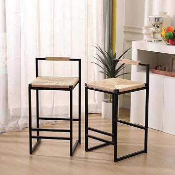 Bar Stools Set of 2, Modern Counter Height Bar Stools, Farmhouse Barstools with Footrest and Back, Bar Chairs for Kitchen Island, Living Room
