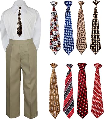 3pc New Born Baby Boy Teen Formal Dress Khaki Pants Shirt Necktie Sm-7