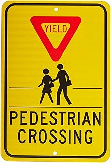 NMC TM169J Traffic Sign, Legend "PEDESTRIAN CROSSWALK" with YIELD Graphic, 12" Length x 18" Height, Engineer Grade Prismatic Reflective Aluminum 0.080, Black/Red On Yellow