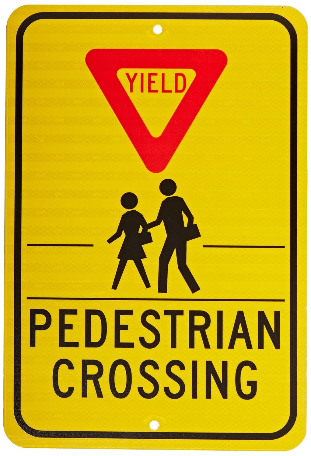 NMC TM169J Traffic Sign, Legend "PEDESTRIAN CROSSWALK" with YIELD Graphic, 12" Length x 18" Height, Engineer Grade Prismatic Reflective Aluminum 0.080, Black/Red On Yellow