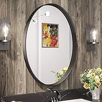 Vista 102 de TETOTE Espejo de marco negro de 16 x 24 pulgadas, espejo de tocador de baño para pared, moderno espejo rectangular de esquina redonda con marco