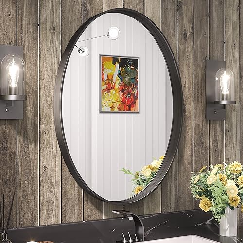 TETOTE Espejo ovalado negro para baño, 22 x 30 pulgadas, espejo ovalado con marco negro mate para tocador, modernos espejos decorativos