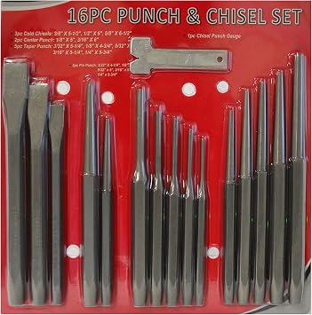16 Piece Nail Setter Industrial Steel Drill Centre Punch and Chisel Set