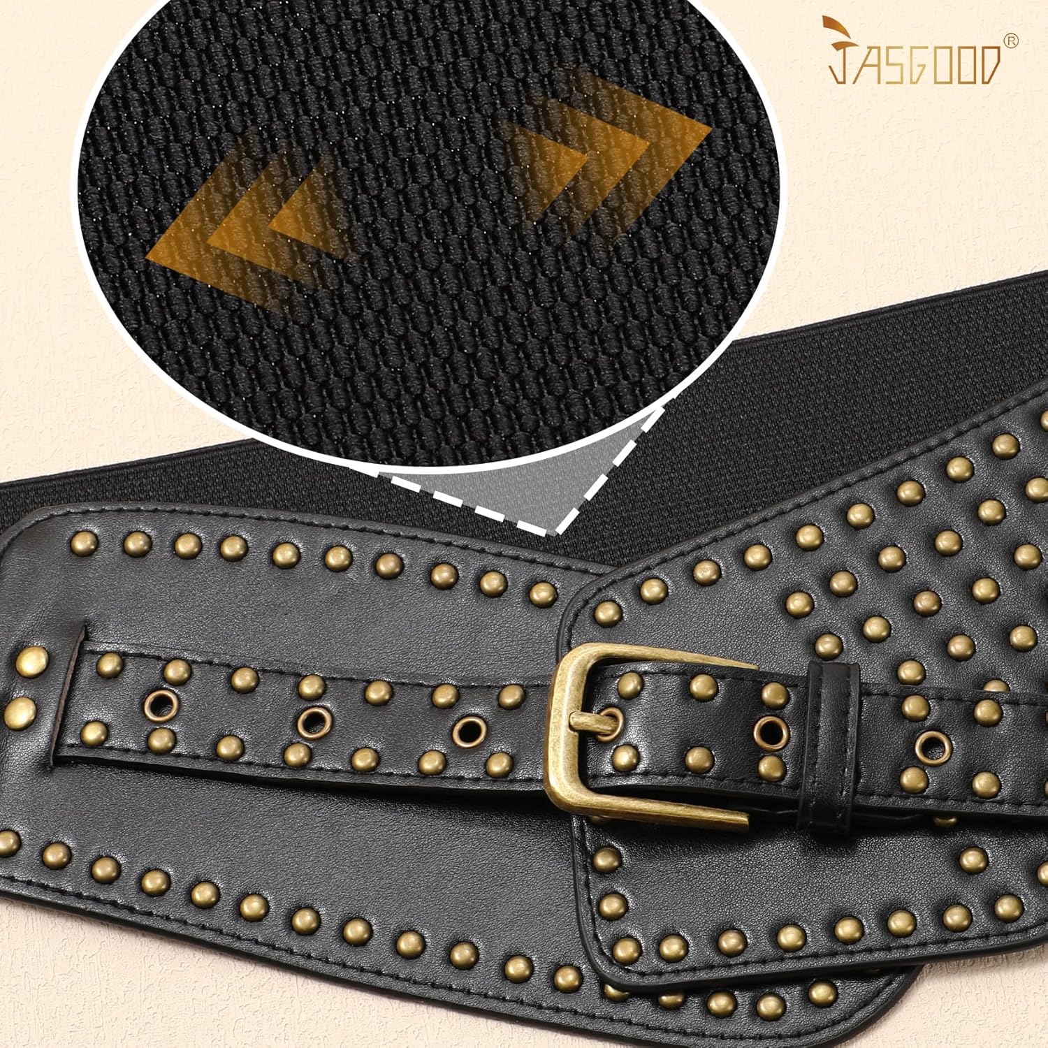 JASGOOD Women Elastic Wide Belt Vintage Studded Stretchy Waist Belts for Dress Pants - Image 3