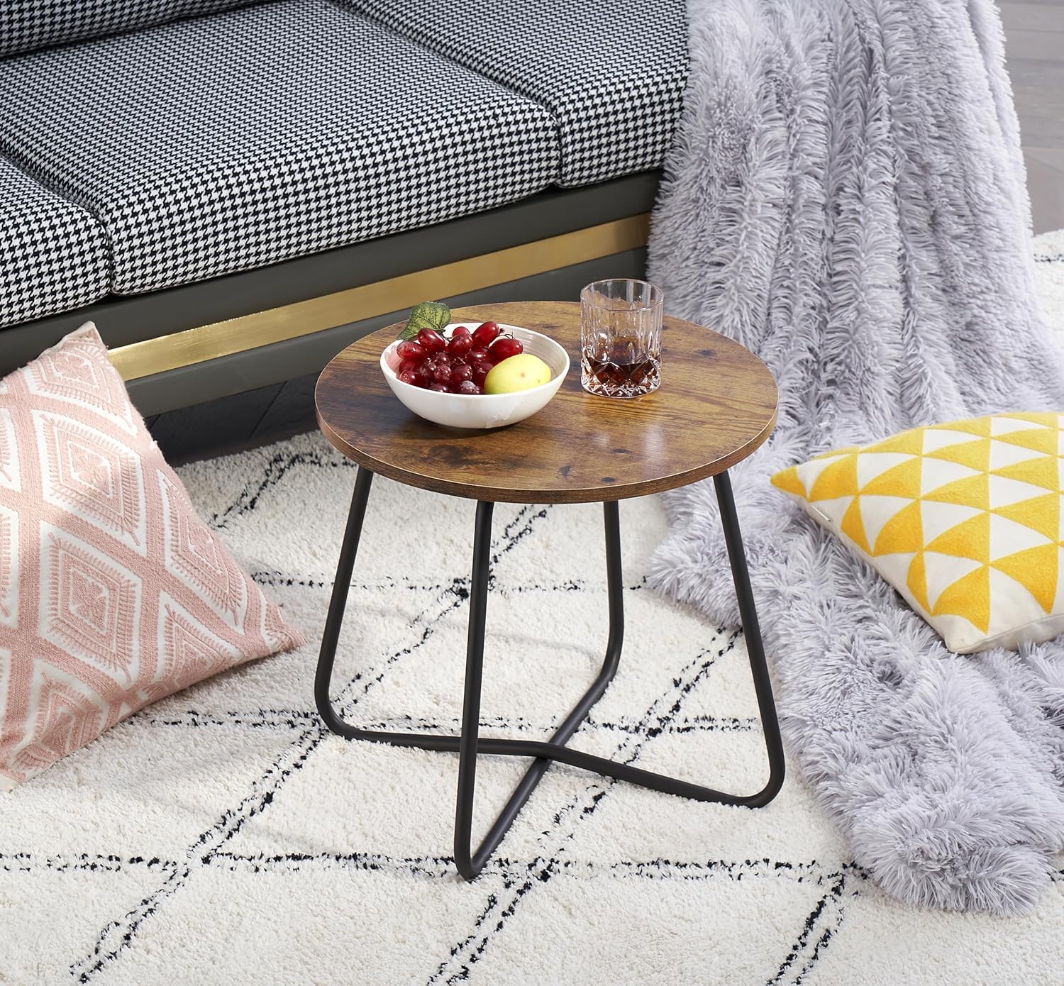 VECELO Patio Outdoor Side Snack Table,Small Round Anti-Rust Metal Style for Garden Balcony,Yard,Living Room