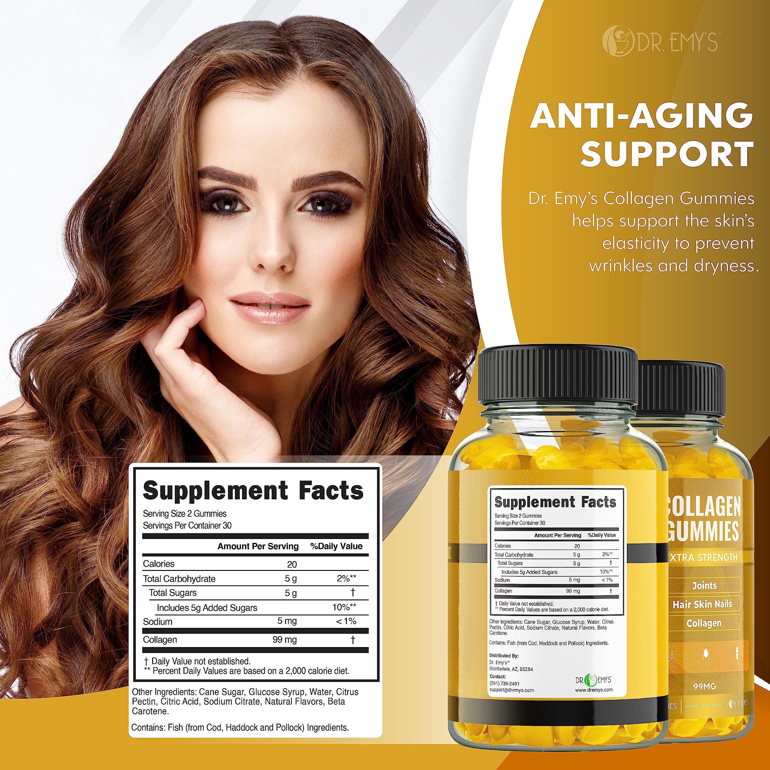 Dr. Emy's Collagen Gummies Gummy Vitamin for Women & Men, Hair, Skin, Nails, Joint Supplement Anti-Aging Collagen Gummy Supplements Strengthen Hair, Skin and Nails Gelatin-Free Non-GMO 60 ct Each(2) — Amazon image 4