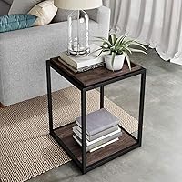 Nathan James Nash Modern Industrial Accent End or Side Table with Tray Top Wood Shelves & Durable Matte Metal Frame, Nutmeg