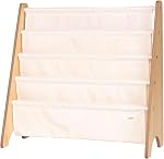 3 Sprouts La bibliothèque pour enfants, 4-Tier Rack, tient 35 Livres, Crème solide 4-tier Porte-livres à élingues pour les chambres pour enfants, la crèche, la salle de jeux ou le rangement de la classe; les enfants lisent à l'air libre; salle de jeu pour les enfants.