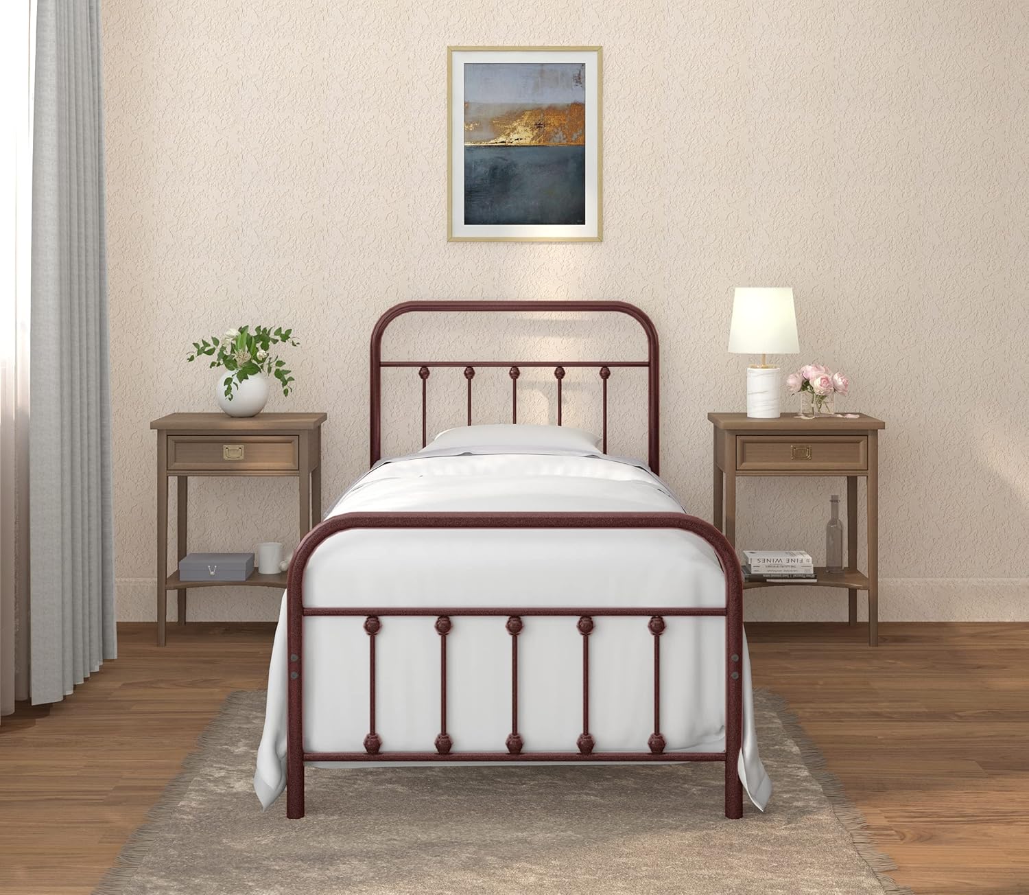 Golden Gate Beds Vintage Wrought Iron BedFrame with Classic Metal Platform Base, Headboard and Footboard, No Box Spring Needed, Easy Assembly, Mattress Base, Noise-Free, Sleek Brown Finish - Twin Size