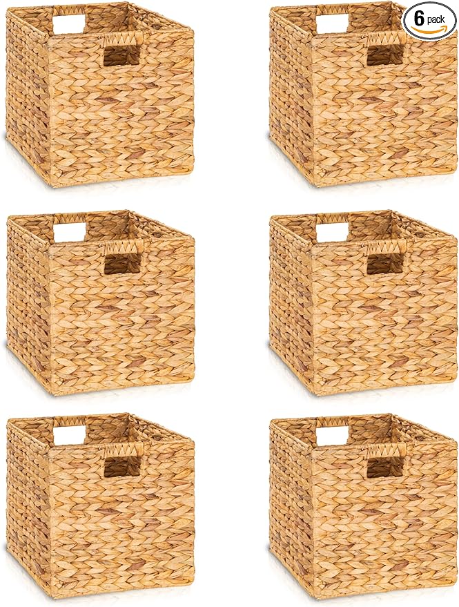 12.5x12.5x12.5 Wicker Storage Cubes, Water Hyacinth Storage Basket, Wicker Storage Baskets for Shelves, Woven Baskets for Storage, Square Wicker Storage Basket for Bedroom, Living Room