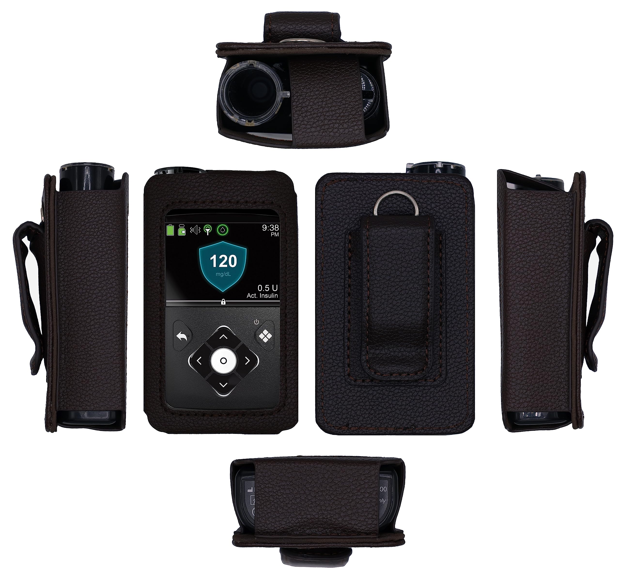 Premium Fitted Leather Case with Screen Protector & Belt Clip (Neck Lanyard) for Medtronic Minimed Insulin Pump 630G/ 640G/ 670G/770G/780G (All Model) (Vertical-B1-BrownB)