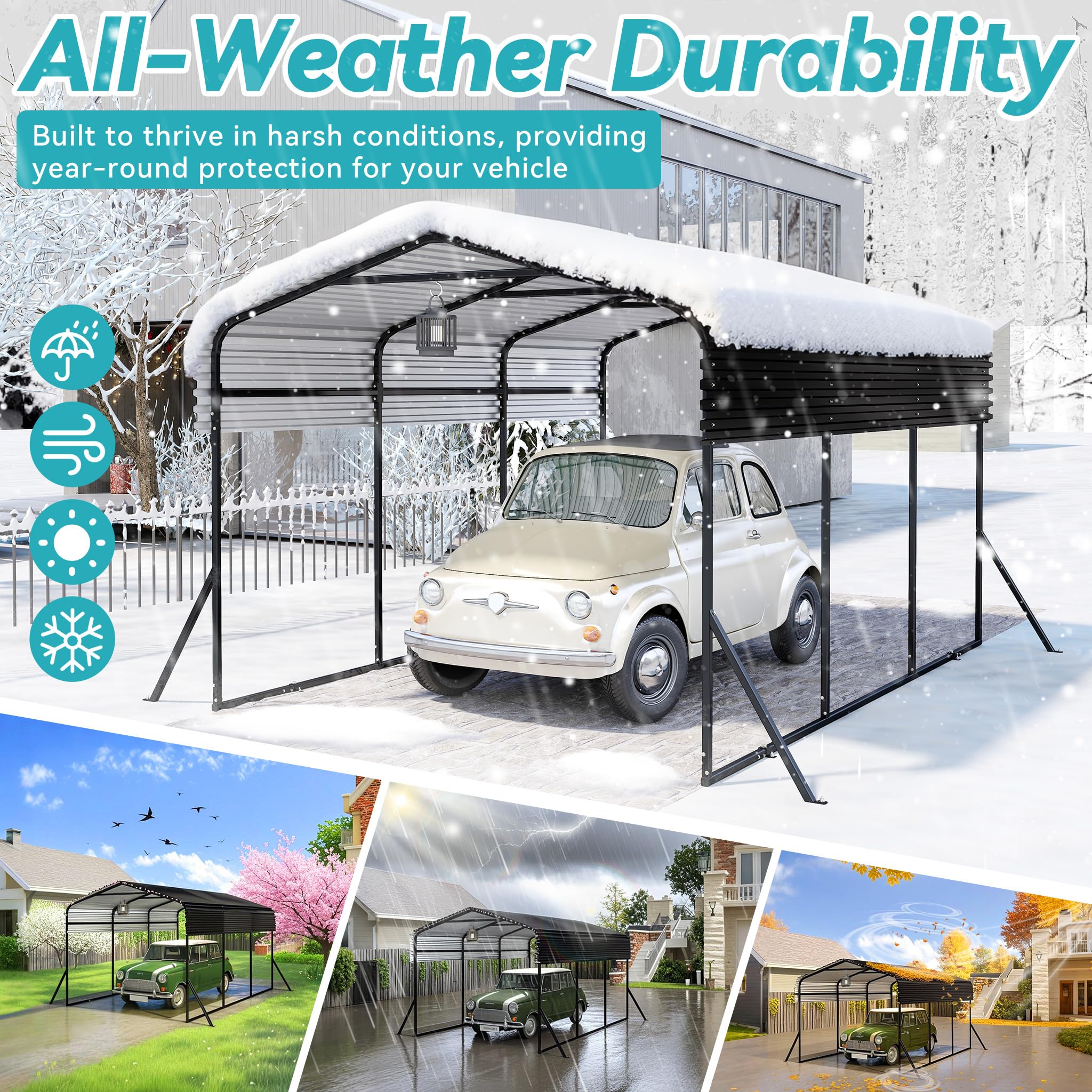 4,5x3x2,5m Carport für den Außenbereich, XL Zeltgarage aus Pulverbeschichte Stahlrohr & Dachblech, UV-Schutz & Wasserdicht Garagenzelt für Automobil, 13,5m² Freistehend Gartenlauben für Party