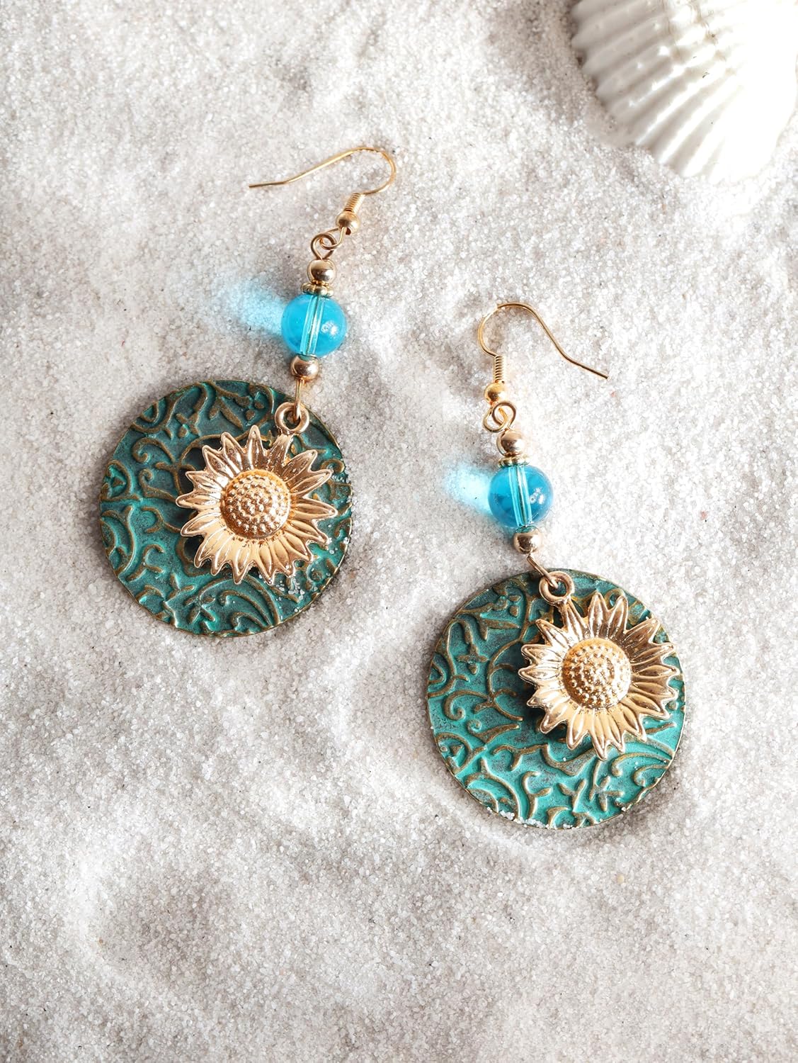 MINACHI Ethnic Vintage Bohemian Retro Antique Turquoise Color Theme Dangle Drop Earrings, Boho Jewelry Gift for Women - Image 2