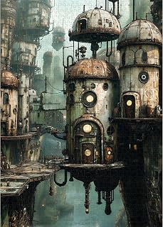 Puzzles for Adults 1000 Pieces- Fantasy Anime Puzzle 1000 Piece in Steampunk City Puzzles, Hard Challenging Jigsaw Puzzles with Letter on Back, Gifts for Adults & Game Nights with 1:1 Poster