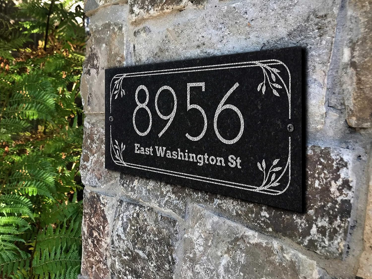 THE BOTANICA Stone Address Plaque With Engraved Numbers. Address Sign Made from solid, real stone.