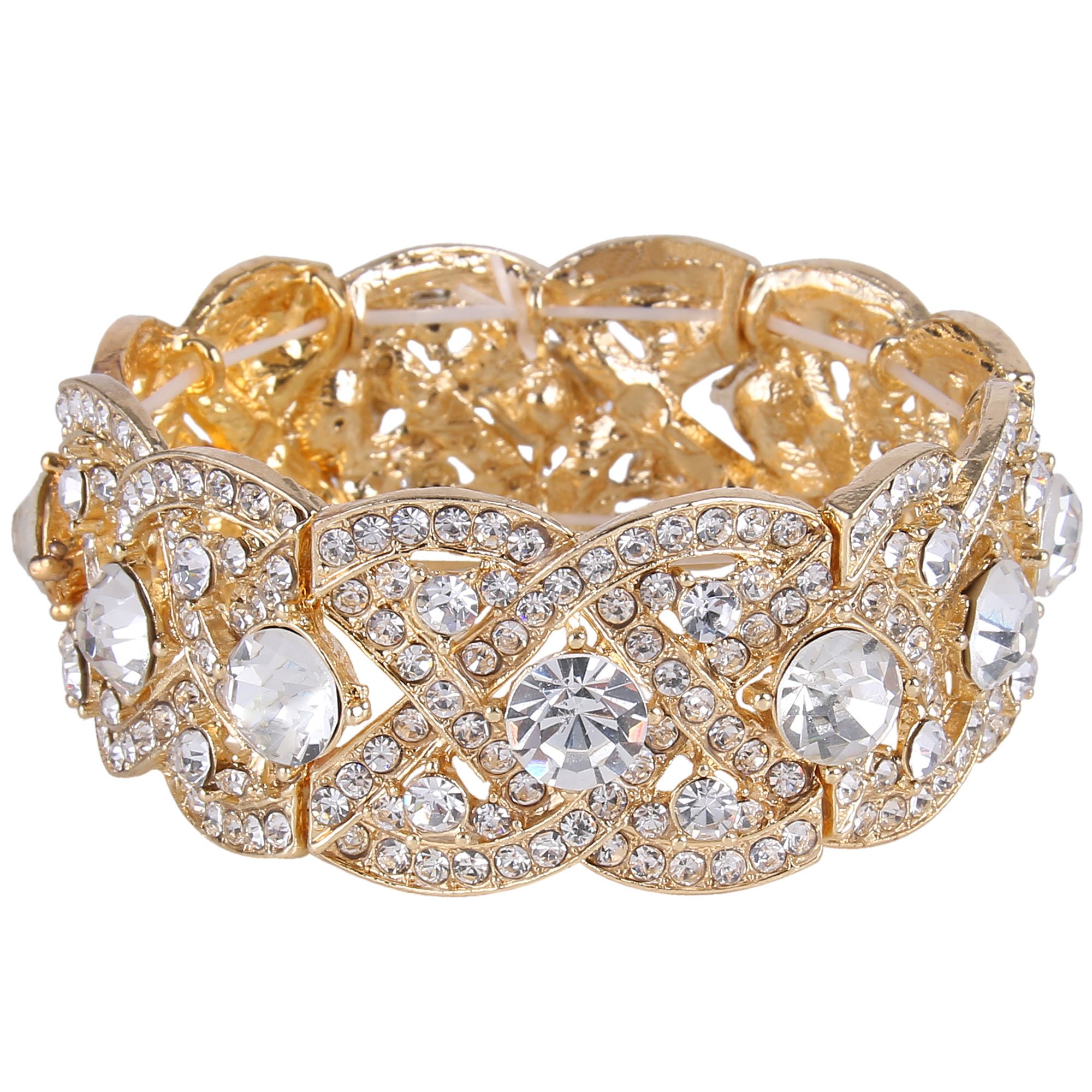 EVER FAITH Bracciale elastico da donna rotondo cristallo austriaco elegante sposa, Cristallo