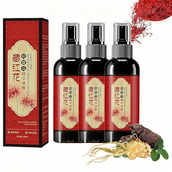 Saffron Essence Spray, Herbal Extracts Hair Serum, Saffron And Polygonum Multiflorum Essence Spray, Anti-Lost Strengthen Hair Root, Non-Frizzy, Prevent Gray Hair (3pcs) (3 Pcs)