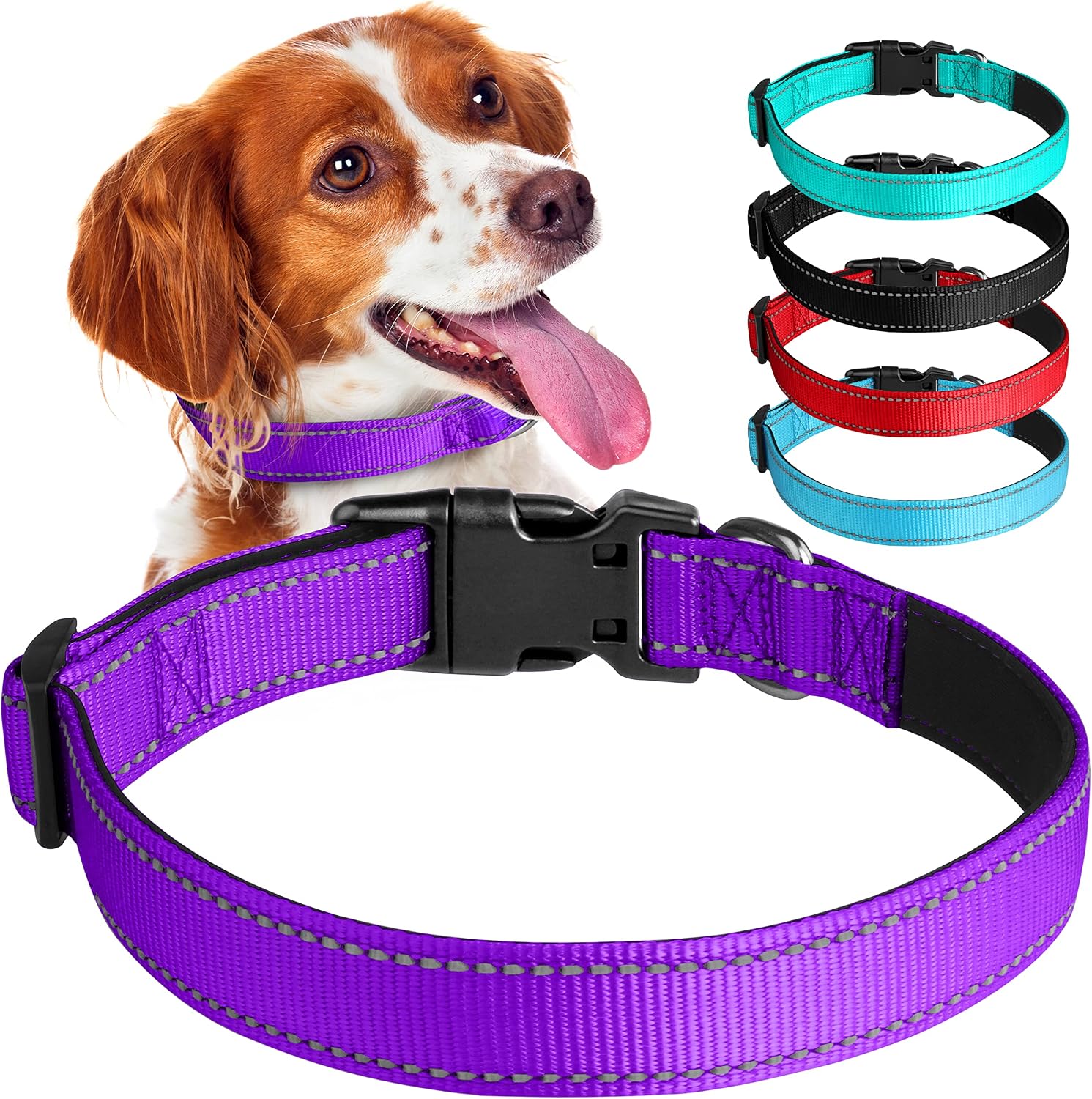 Reflective Dog Collar with Buckle, Multiple Colors, GEREFEREN Soft Padded Breathable Nylon Pet Collar, Adjustable Martingale Collar…