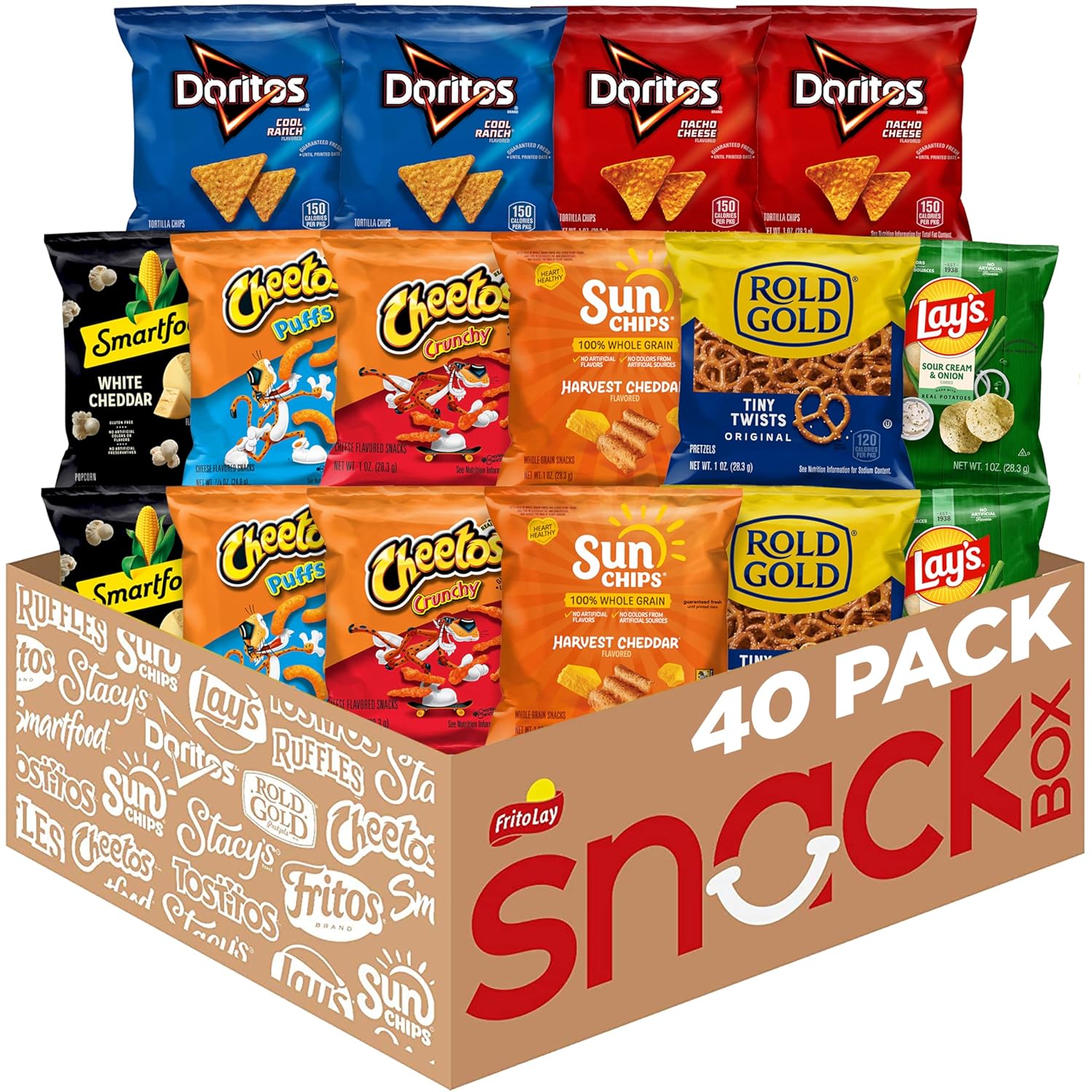 Frito-Lay Fun Times Variety Pack: 40 Single-Serve Bags of Doritos, Cheetos, Lay's & More - Party Snacks & Lunchbox Favorites