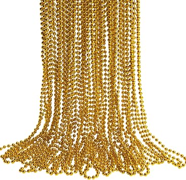 HOOSUN 30 Pack Gold Beads Necklaces Bulk,Christmas Beads Necklaces Party Favors,Mardi Gras Bead Necklace for Gold Party Decorations,School Event,Parade Throw,New Year Decorations