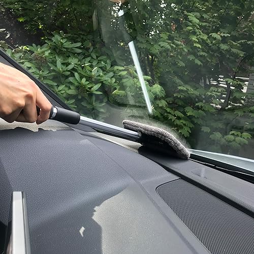 Miniatura 4 de POLYTE - Herramienta de limpieza de vidrio giratoria para parabrisas, mango de aluminio extensible con 3 cubiertas de microfibra de calidad prémium