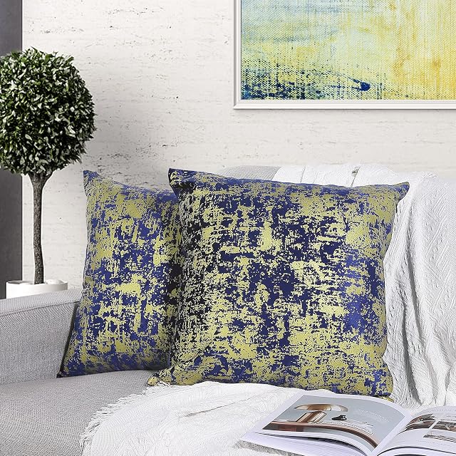 Lewondr Throw Pillow Cover, 2 Pack Soft Velvet Decorative Throw Pillow Case Shiny Gold Stamping Square Sofa Cushion Cover for Home Bedroom Car Office Decor, 18"x18"(45x45cm), Gold & Indigo