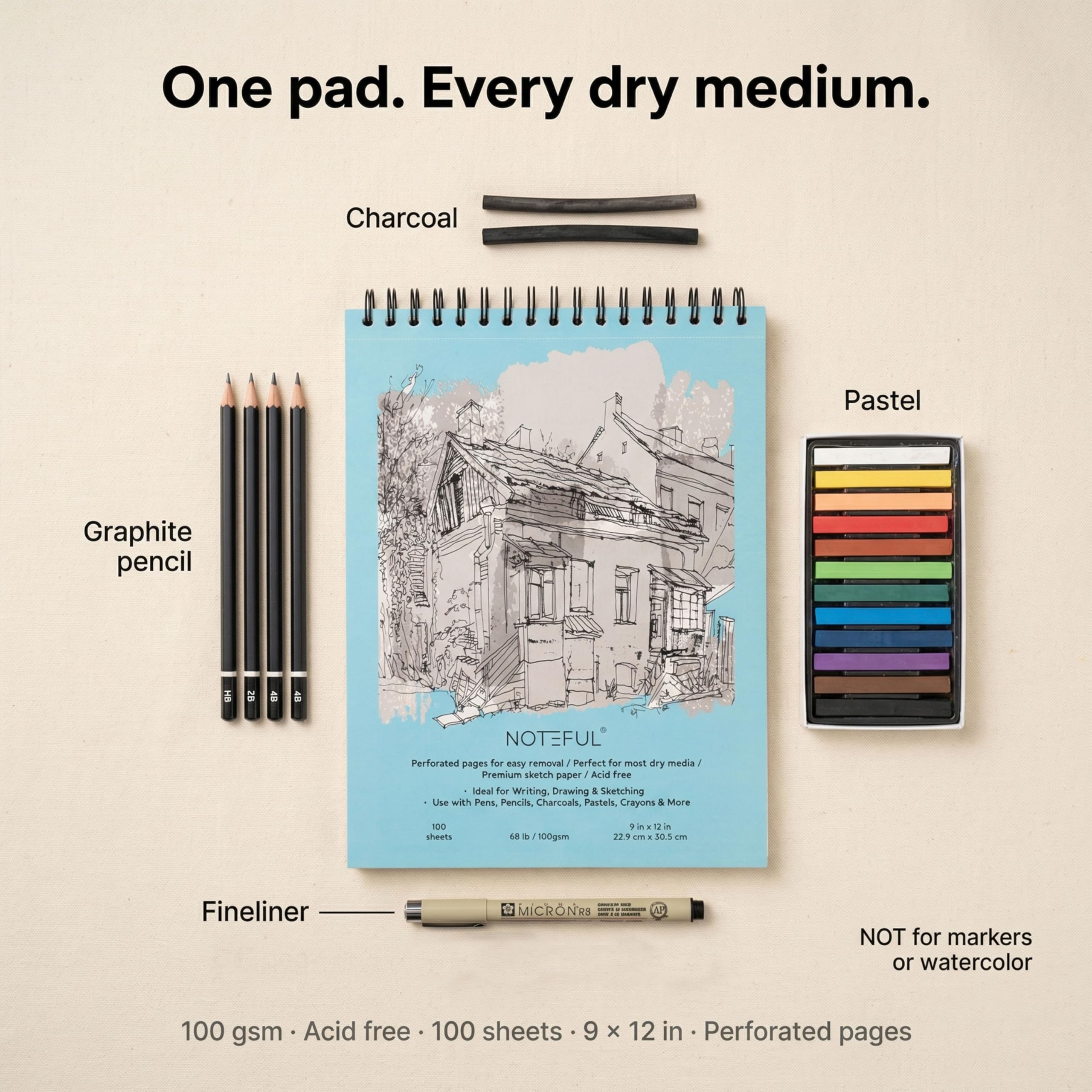 Lot de 2 carnets de croquis à spirales, 100 feuilles de papier à croquis de qualité supérieure, 22,9 x 30,5 cm, bloc de dessin sans acide pour artistes, étudiants et débutants
