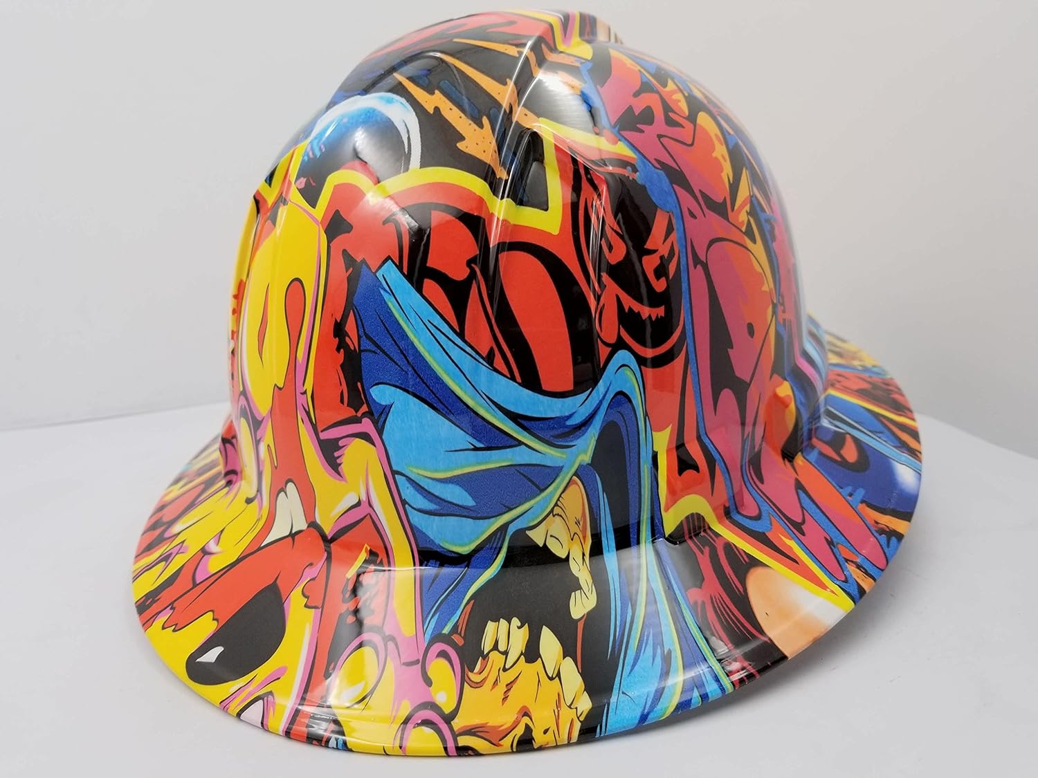 Wet Works Imaging Customized Pyramex Full Brim Killer Rabbit Extreme Graffiti Hard HAT with Ratcheting Suspension Custom LIDS Crazy Sick Construction PPE