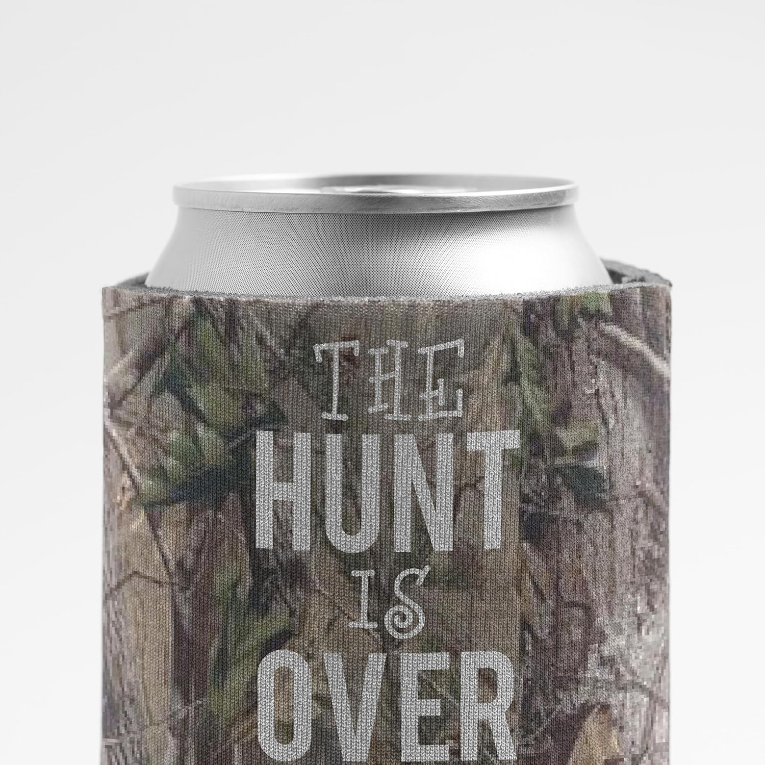 Custom Camouflage Wedding Can Coolers – The Hunt Is Over – Personalized Drink Sleeves for Rustic Weddings, Bachelor Parties & Outdoor Celebrations – 16 oz – VictoryStore, Set of 150
