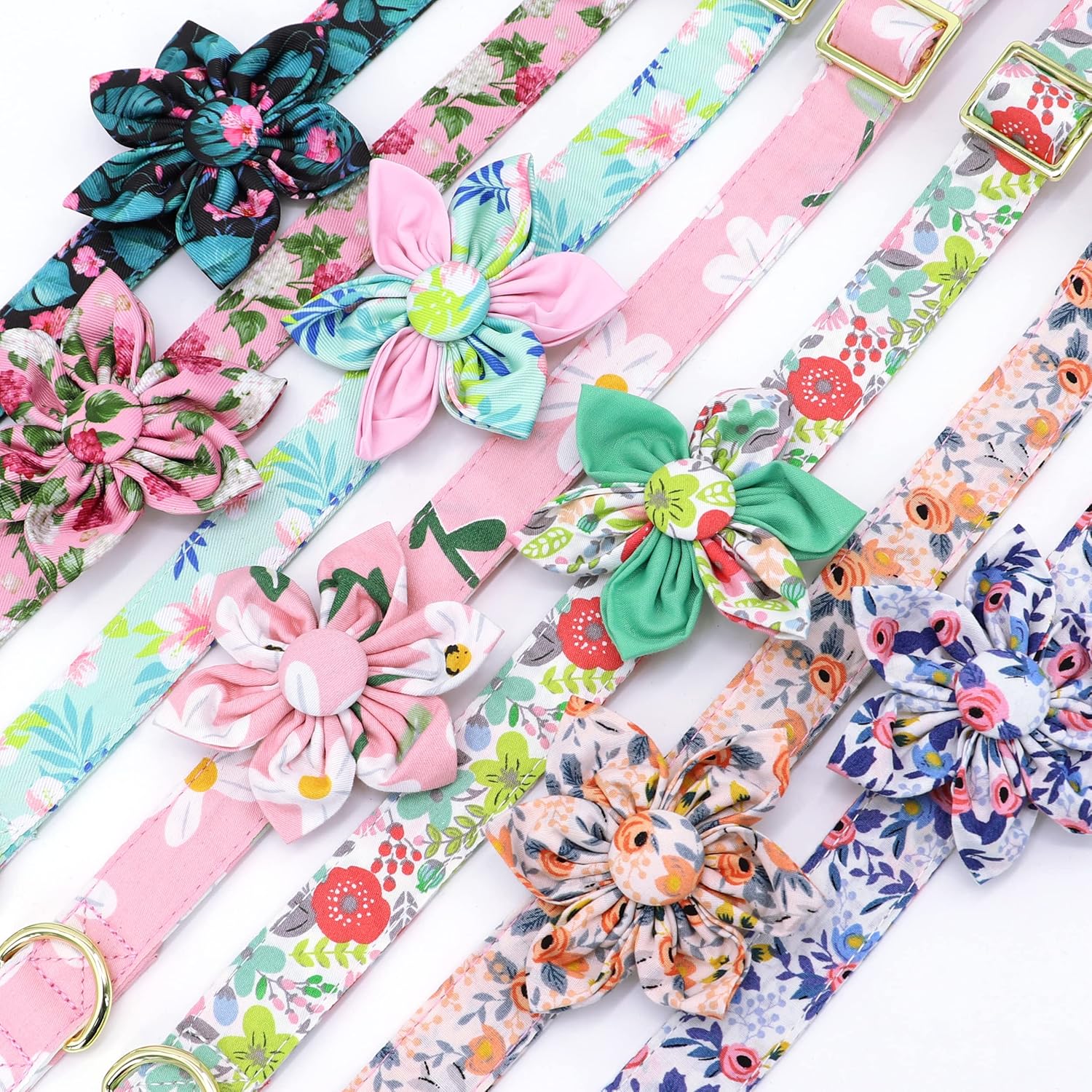 Beirui Cute Girl Dog Collars for Small Medium Large Dogs, Multiple Floral Patterns Female Pet Dog Collars with Flower for Wedding Holiday