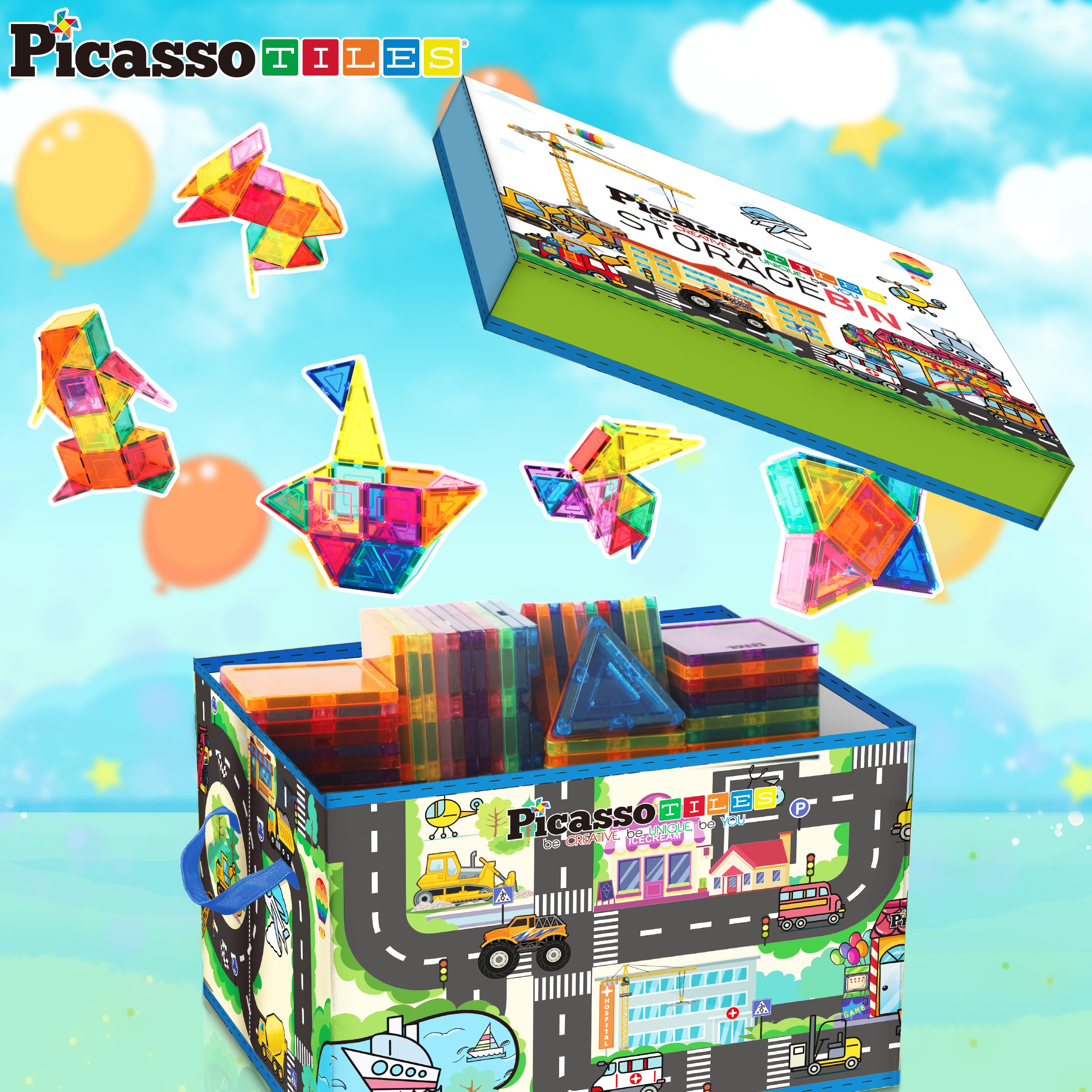 ピカソ　タイル　置物 Amazon.com: PicassoTiles Magnet Tile Toy Organizer Foldable City