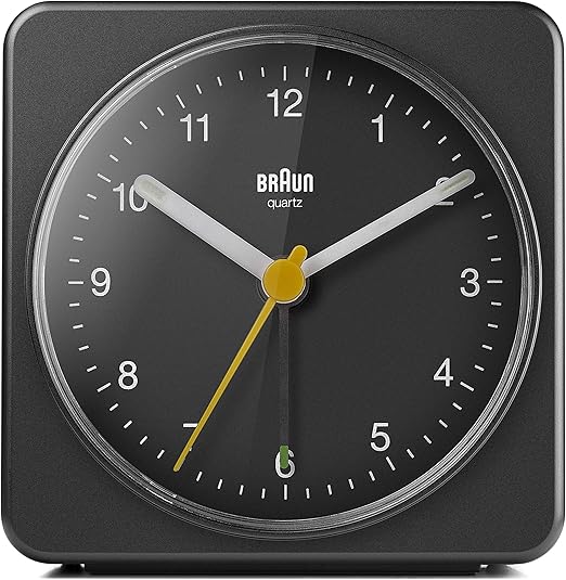 Braun Classic Analogue Clock With Snooze And Light Quiet Quartz Sweeping Movement Crescendo Beep Alarm In Black Model 03b Brown Amazon Co Uk Watches