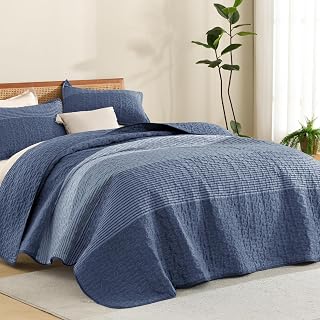 Litanika Super King Plus Quilt, 3 Pcs Sapphire Blue Stripe Bedding Set