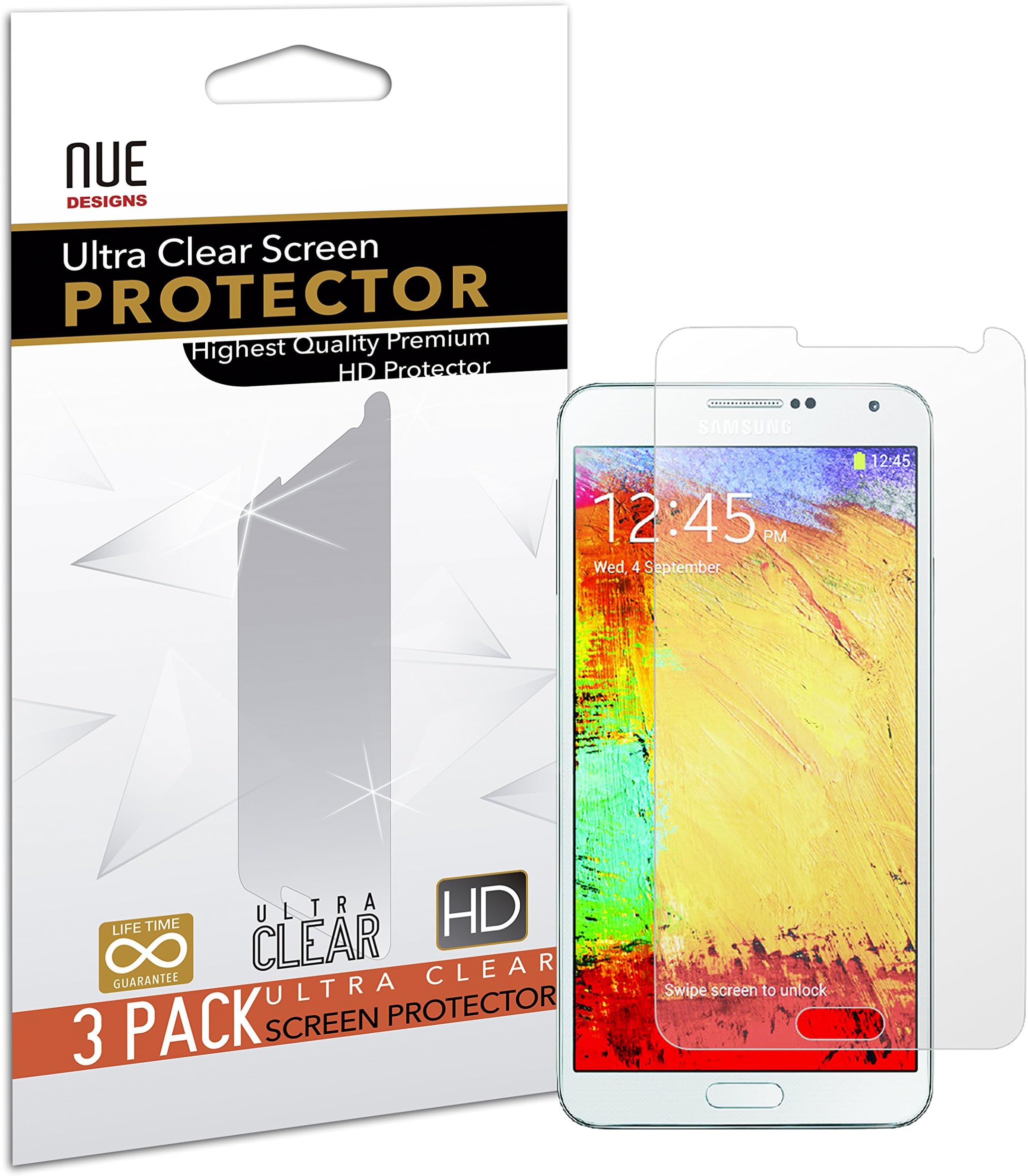 Note 3 Screen Protector, Nue Design Cases TM Samsung Galaxy Note III 3 N9000 Screen Protector Anti-Glare, Anti-Scratch, Anti-Fingerprint HD Clear Film (Invisible) [3 Pack]