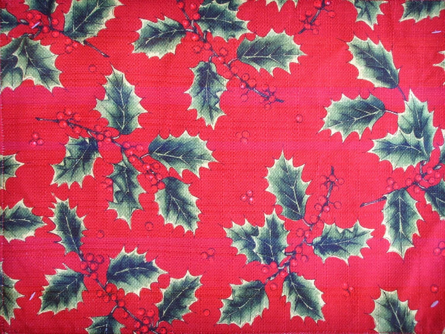 Kohls Christmas Holly Red & Green 13" x 18" Fabric