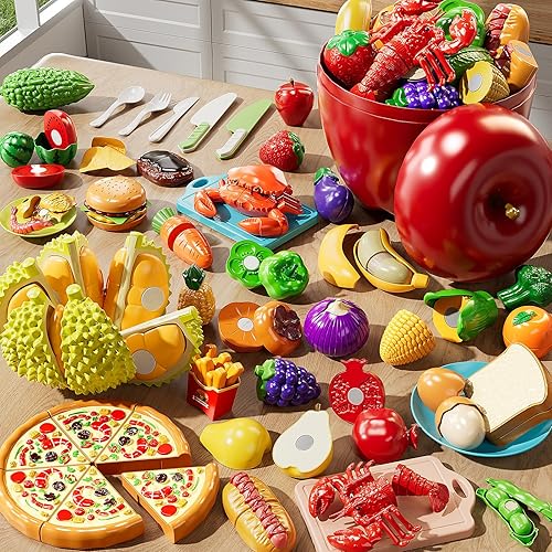 Juego de comida para niños, juguetes de aprendizaje para niños pequeños, juego de clasificación de colores de juguete de corte de alimentos,