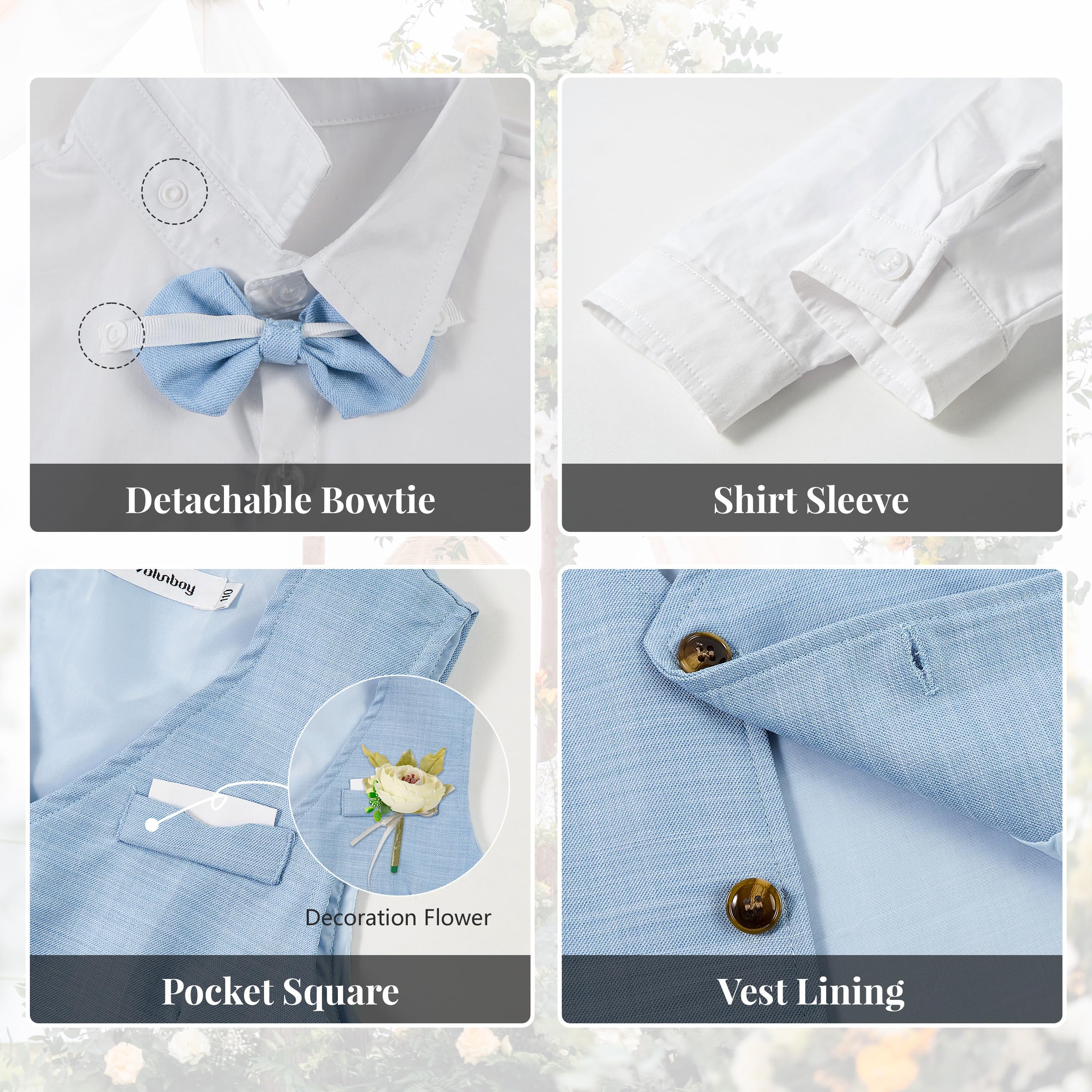 Volunboy Trajes para Bebé Niños de Boda Ceremonia Fiesta, Conjunto de Chaleco, Camisa, Pajarita, Pantalón 4 Piezas