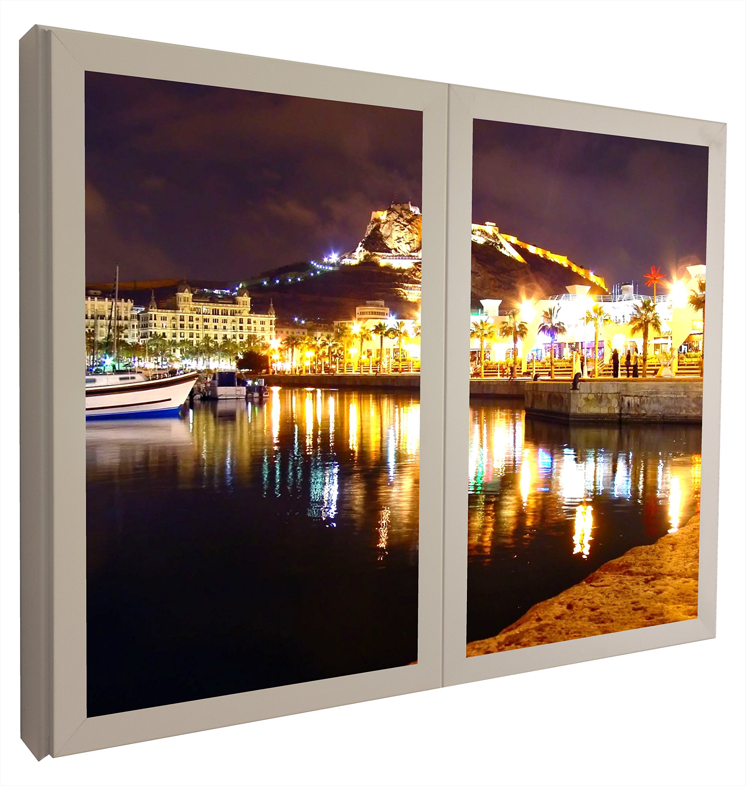 Cadre lumineux Port de Alicante pour illuminer vos soirées, tableau blanc en méthacrylate