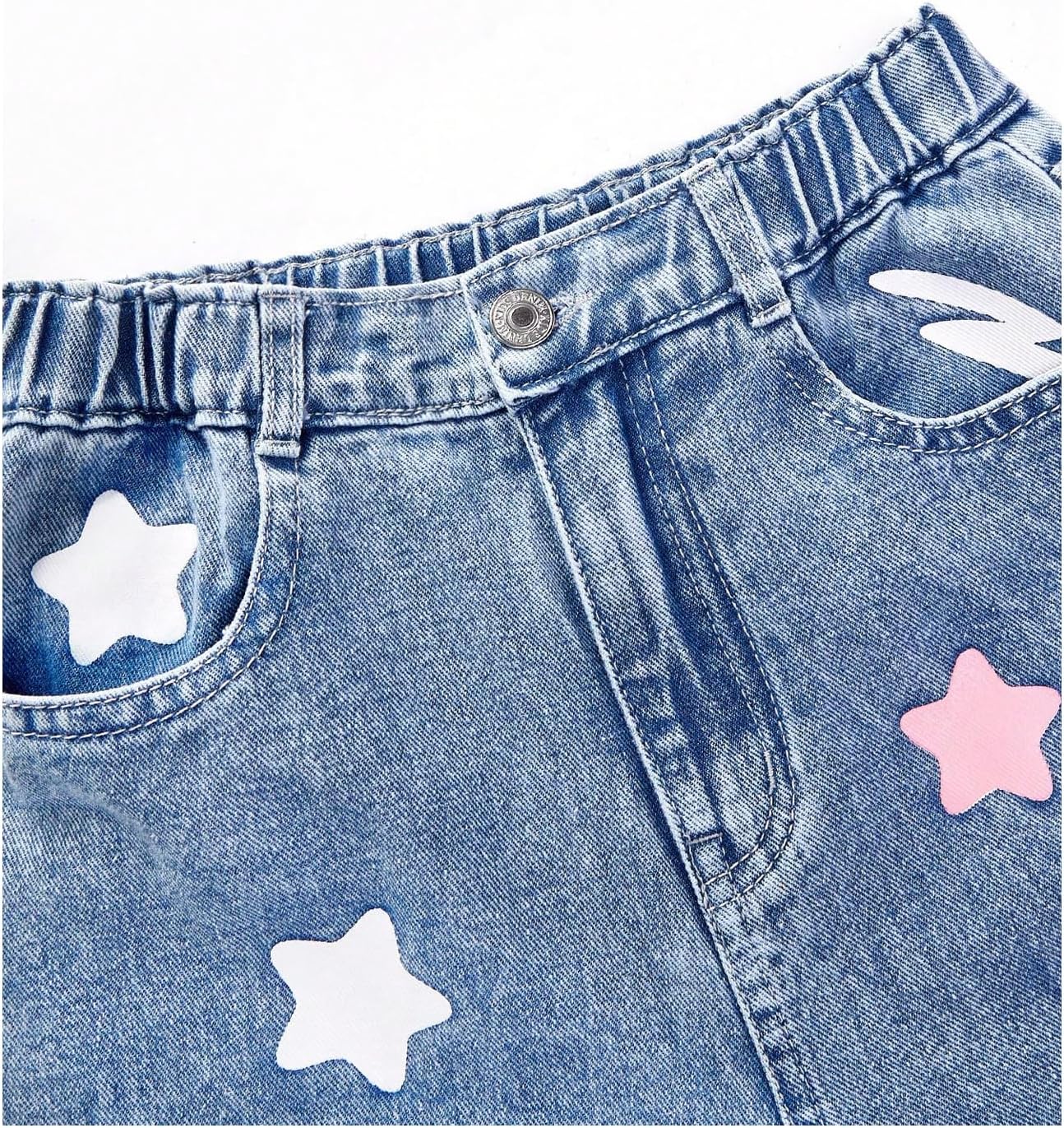 BEAUDRM Girl's Baggy Jeans Heart Print Jeans Wide Leg Y2k Cute Denim Pants with Pockets Size 8-12