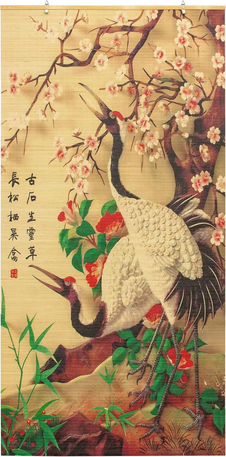 Red Lantern Bamboo Window Shade Blind - Red-Crowned Cranes 36" Wide