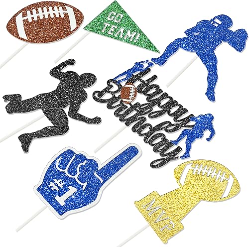 Miniatura 4 de 24 decoraciones de fiesta de fútbol con purpurina para cupcakes, decoración de fiesta de cumpleaños, decoración de pastel de rugby para jugadores de