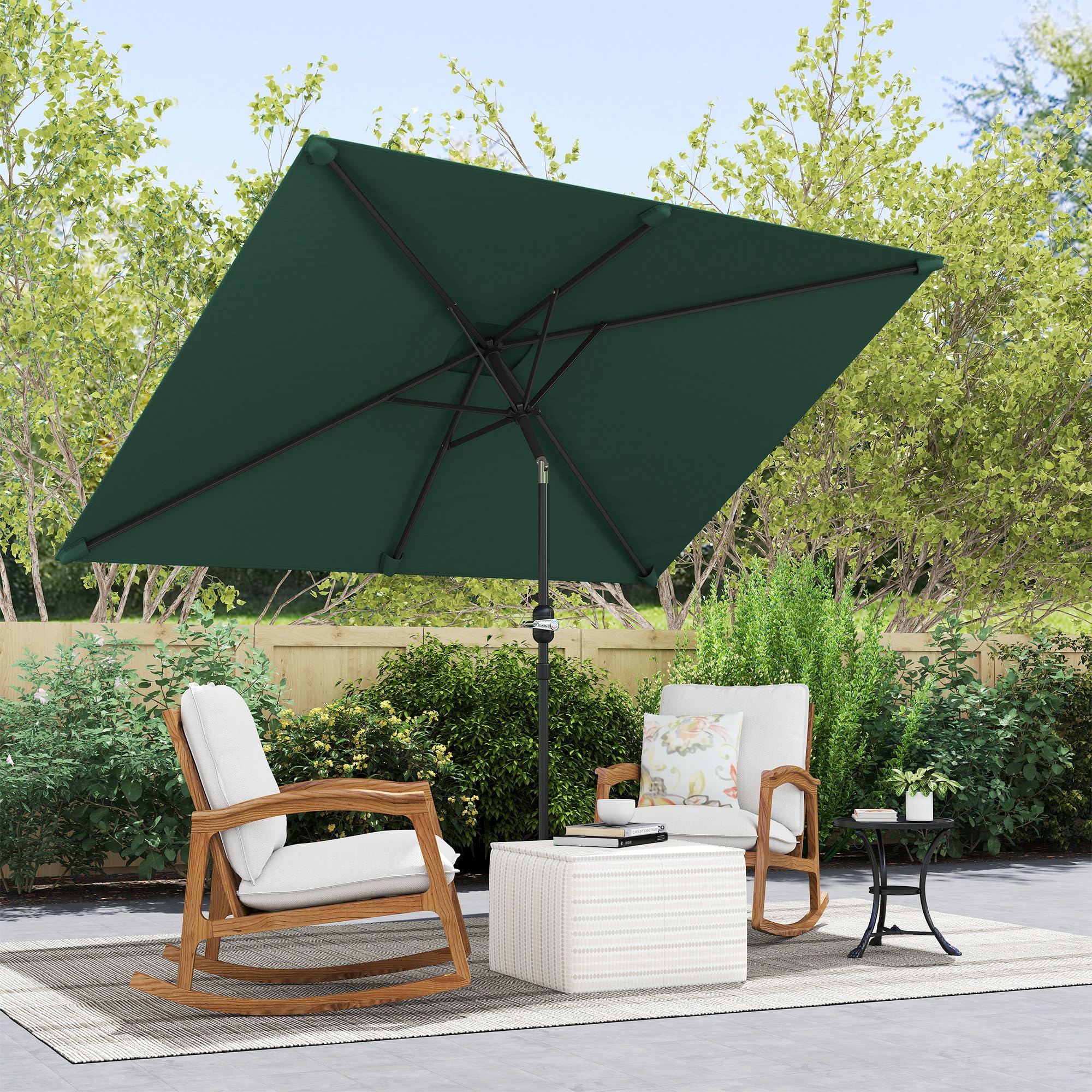 Outsunny Sombrilla de Aluminio 2x3x2,5 m Inclinable con Manivela Verde | Parasol Rectangular de Jardín, Mástil Anti-UV Desmontable, para Terraza Patio Piscina Exterior