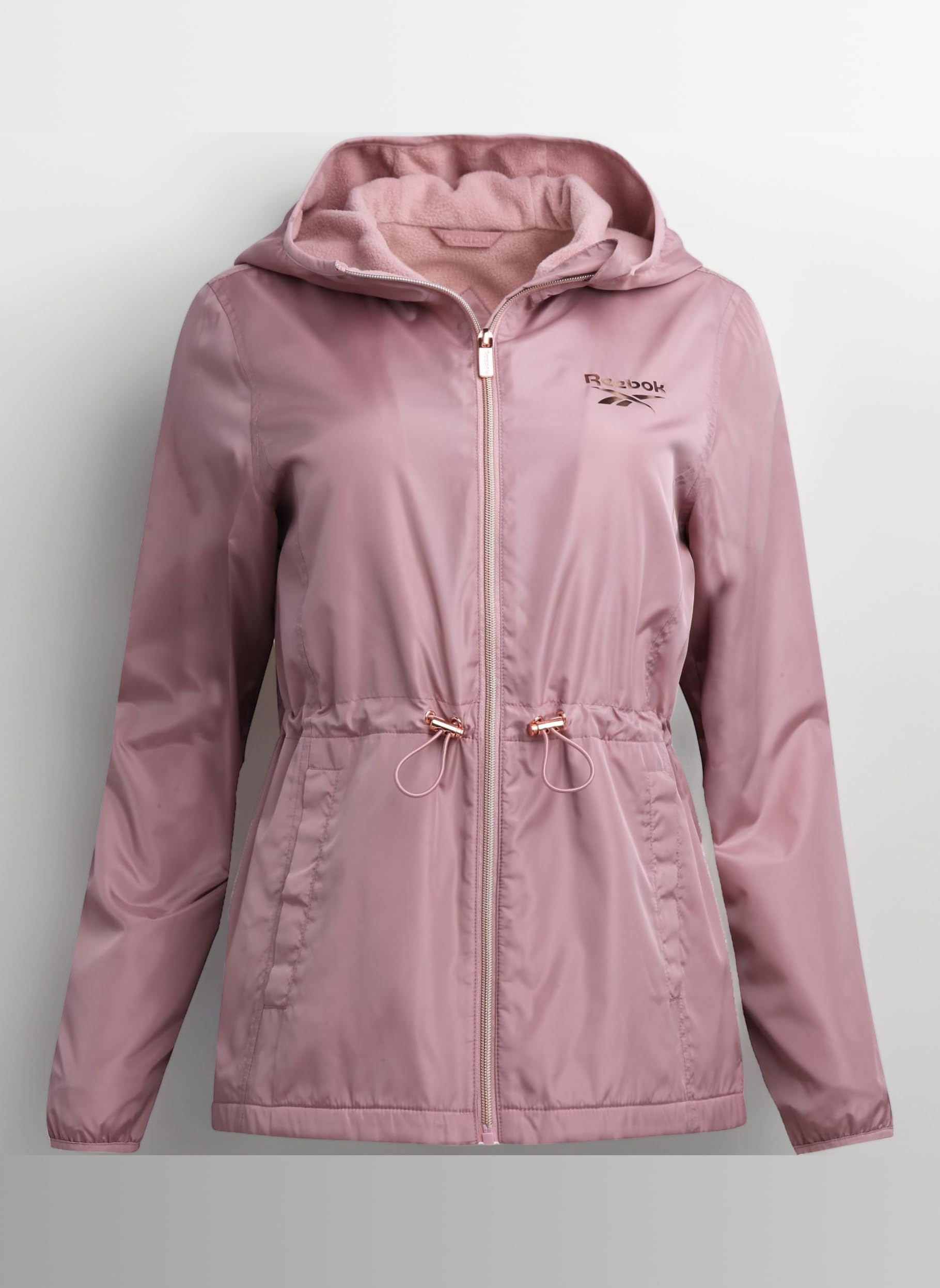 Reebok Womens Windbreaker Jacket - Water Resistant Polar Fleece Windbreaker Jacket for Women with Hood & Cinch Waist Toggles