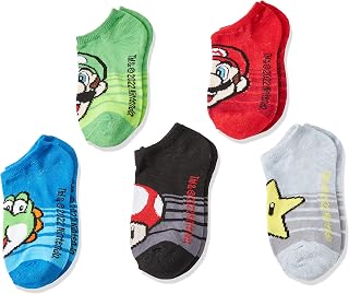 Nintendo Boys' Super Mario 5 Pack No Show Socks